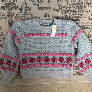 Kimchi Blue Gray Sweater with Pink and Red Heart Patterns